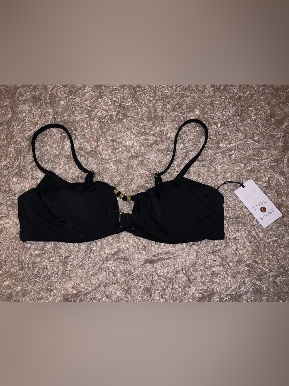 Shade & Shore Black Bikini Top with Gold Hardware 34C NWT